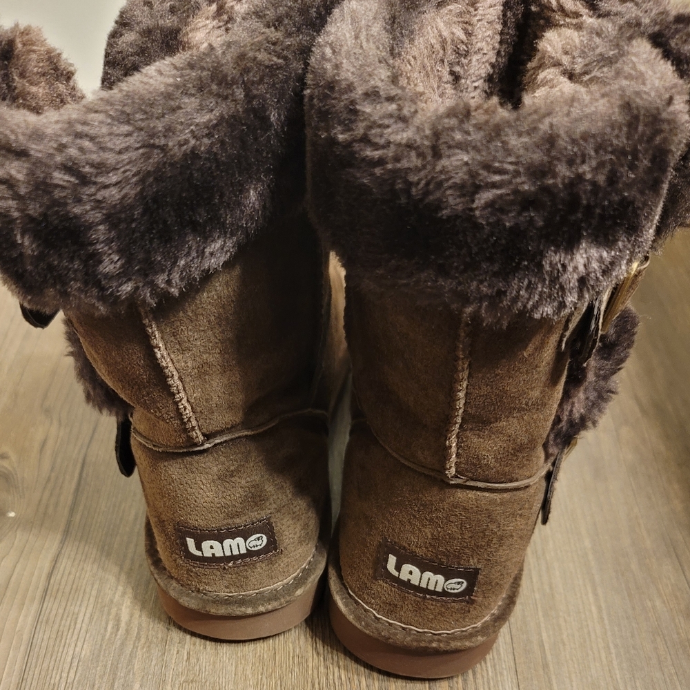 Lamo Brown Suede Water Resistant Faux Fur Boots 8 - Picture 8 of 10